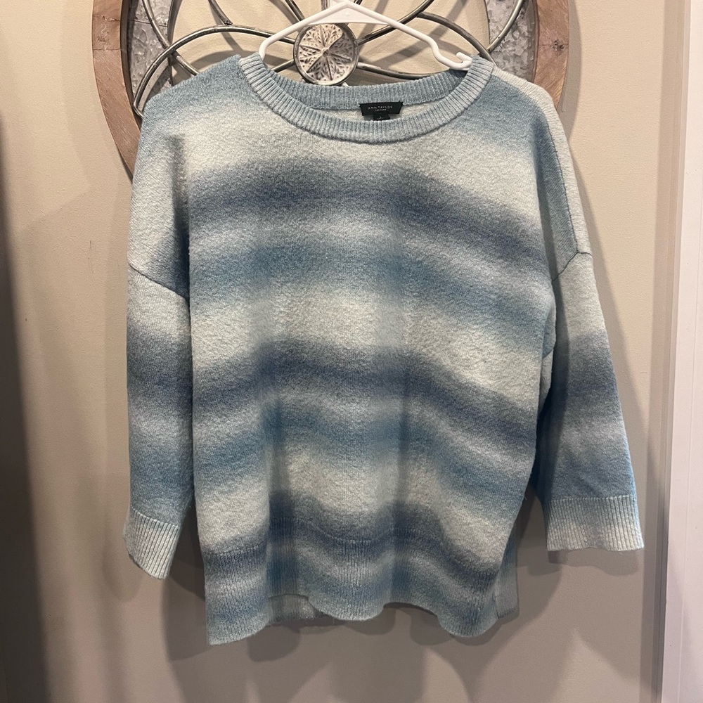 Ann Taylor Striped Blue Ombre Knit Sweater